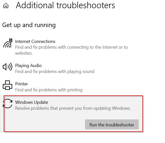 Windows Update Run the troubleshooter