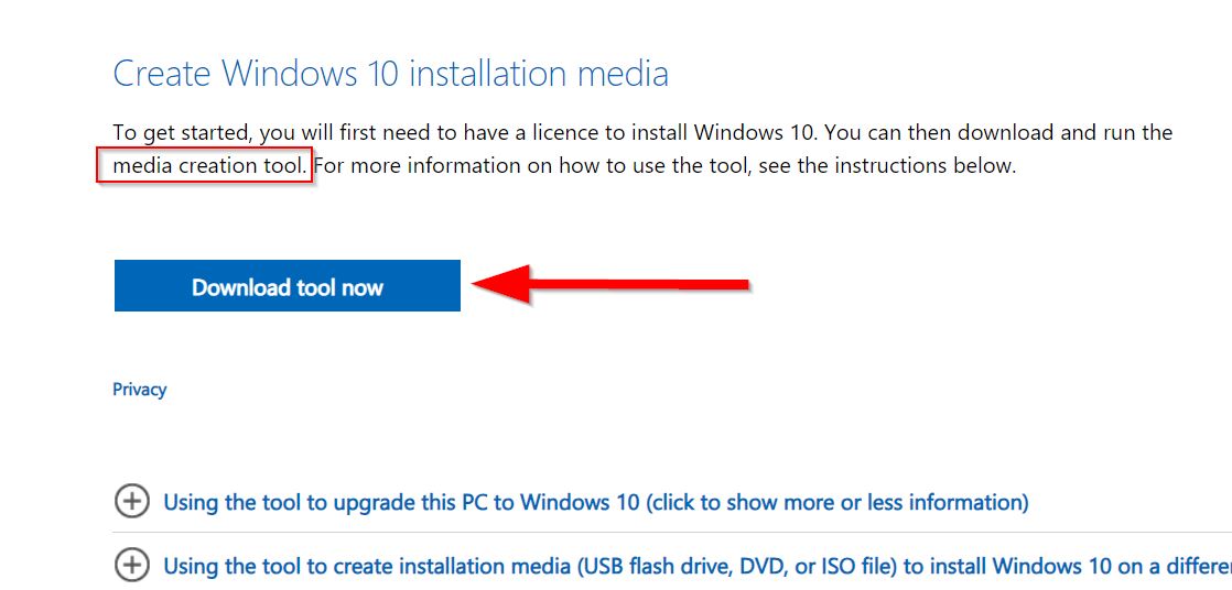 Windows 10 Media creation tool